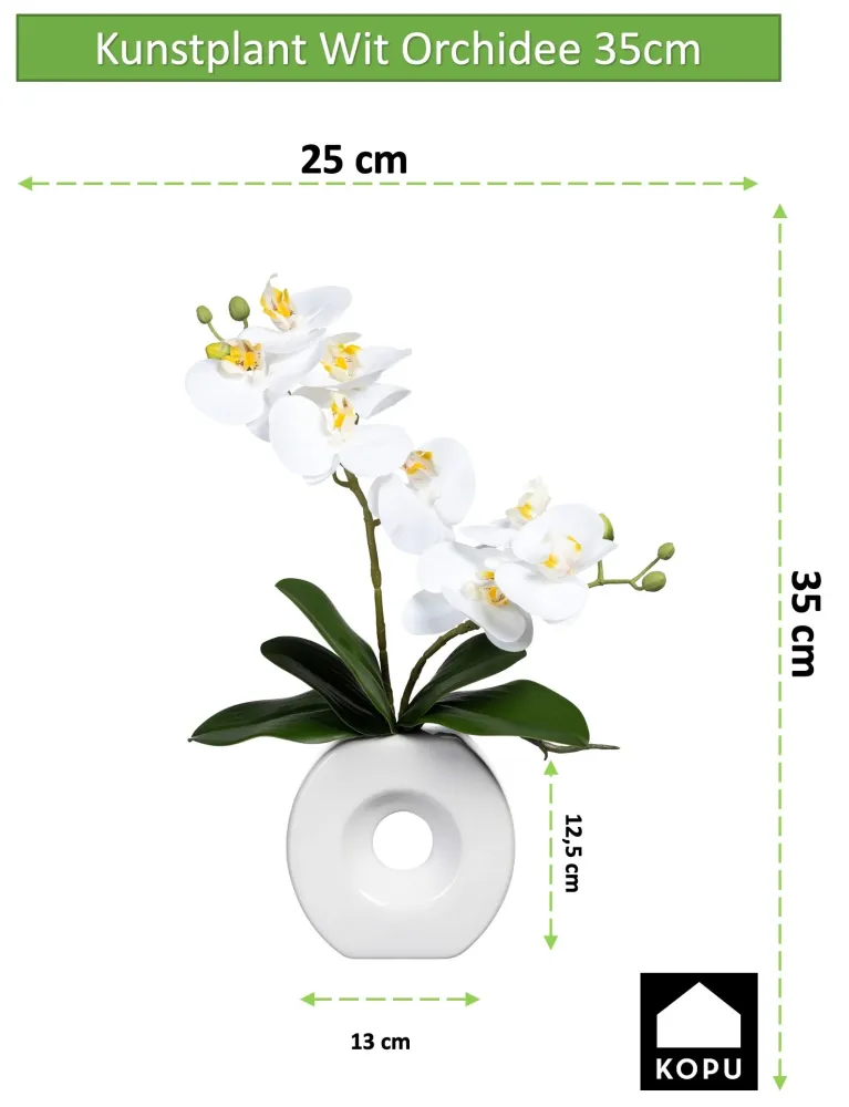 Kopu® Kunstbloem Witte Orchidee 35 cm mooie witte Vaas - Phalenopsis