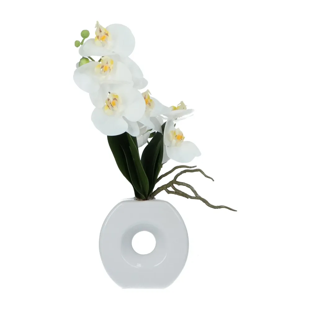 Kopu® Kunstbloem Witte Orchidee 35 cm mooie witte Vaas - Phalenopsis