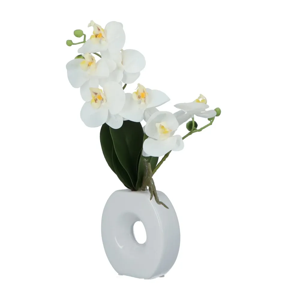 Kopu® Kunstbloem Witte Orchidee 35 cm mooie witte Vaas - Phalenopsis
