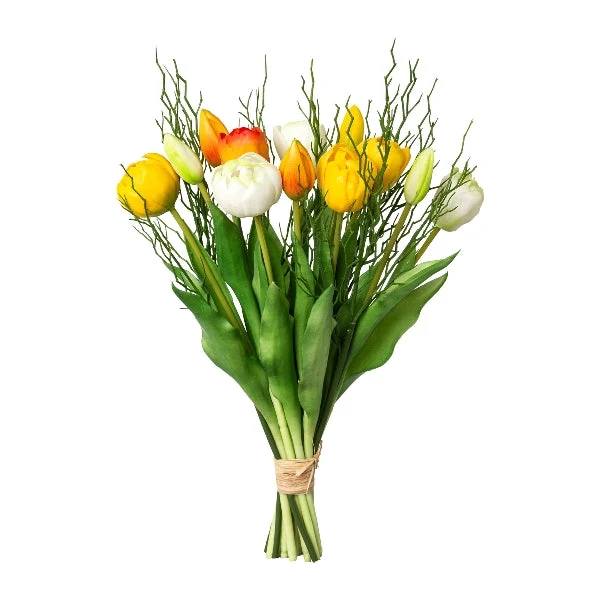 Kopu® Kunstbloemen bos Tulpen Mix 12 stuks met Twijgen 39 cm - Geel