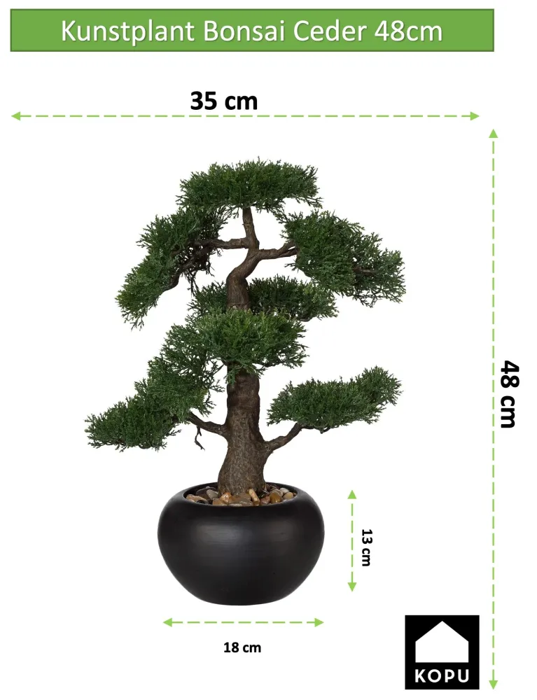 Kopu® Kunstplant Bonsai Ceder 48 cm met zwarte Pot - Bonsai boompje