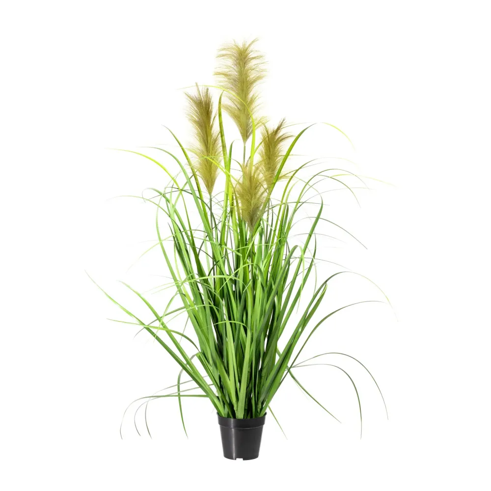 Kopu® Kunstplant Chinees Riet 120 cm - 4 pluimen - zwarte pot