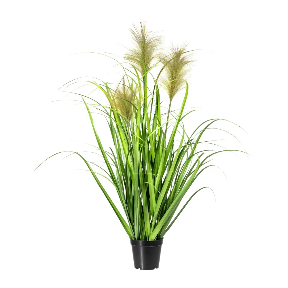 Kopu® Kunstplant Chinees Riet 90 cm - 3 pluimen - zwarte pot