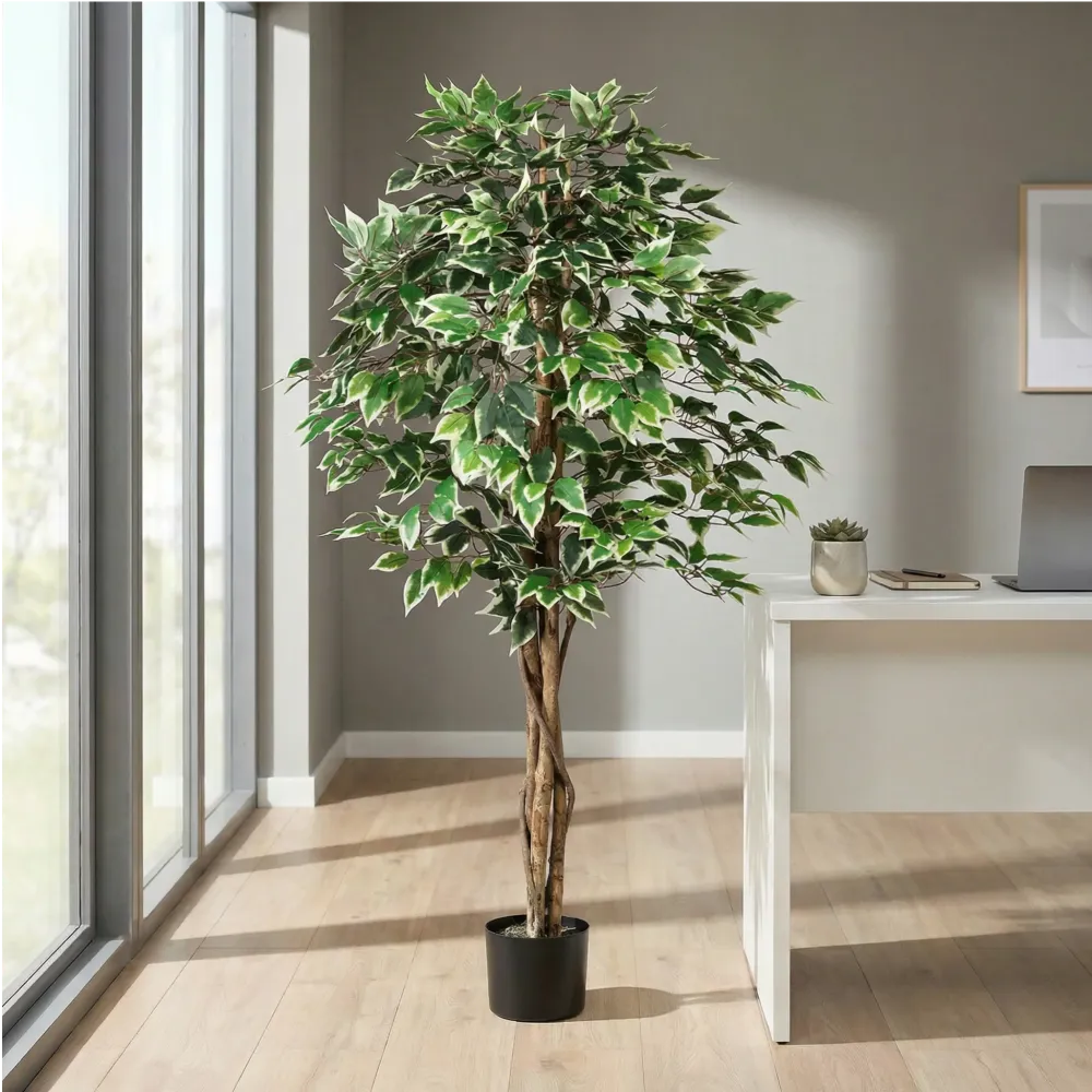 Kopu® Kunstplant Ficus 150 cm - 840 groen-witte bladeren - Natuurstam