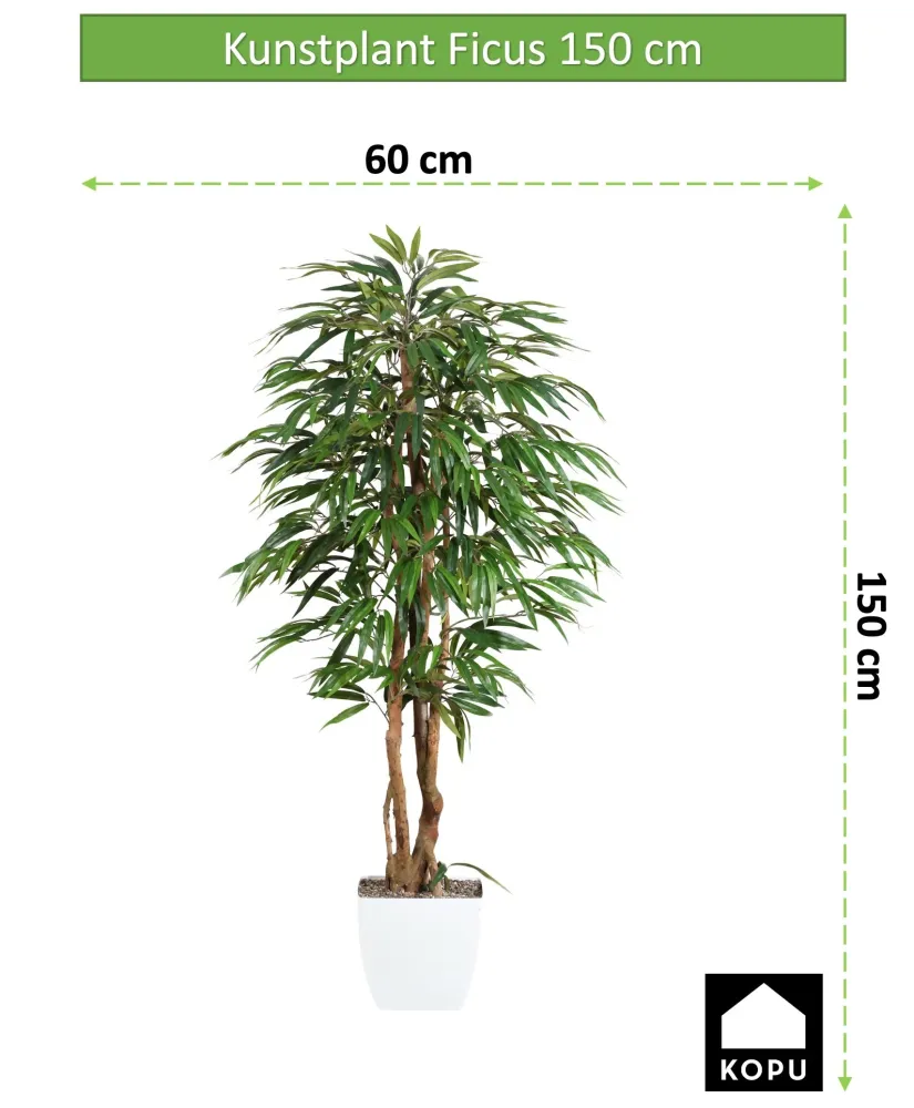 Kopu® Kunstplant Ficus 150 cm met witte Pot - 720 bladeren