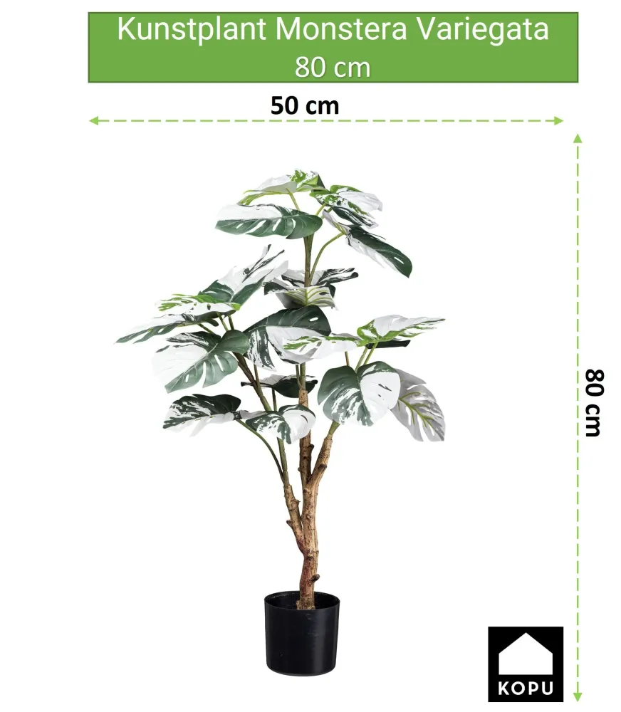Kopu® Kunstplant Monstera Variegata 80 cm - 21 bladeren - Gatenplant