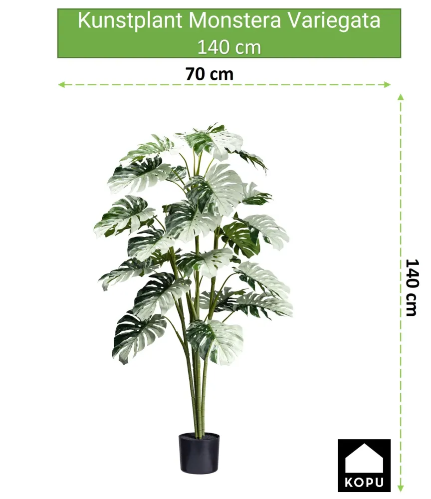 Kopu® Kunstplant Monstera Variegata Half Moon 140 cm - 25 bladeren