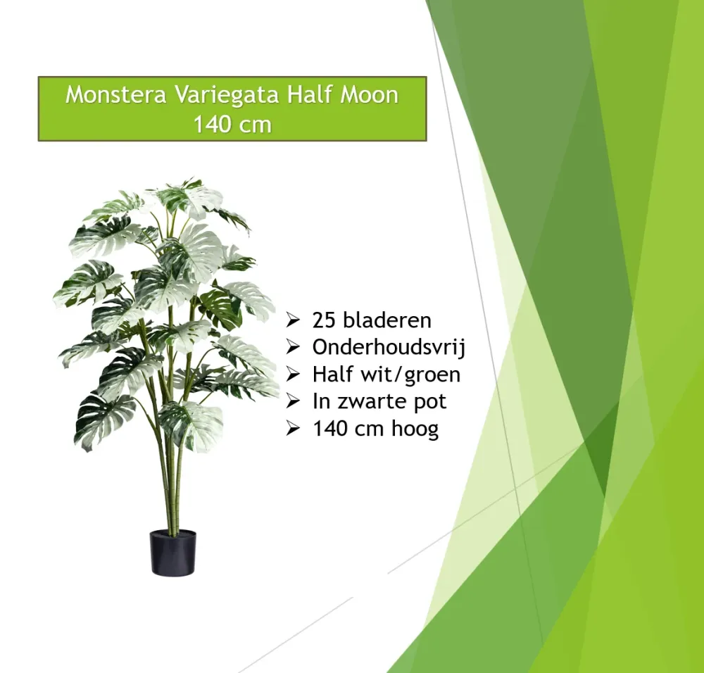 Kopu® Kunstplant Monstera Variegata Half Moon 140 cm - 25 bladeren