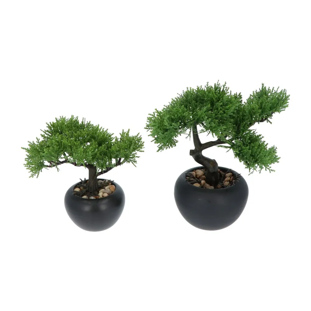 Kopu® 2 stuks Kunstplant Bonsai boompje Ceder 19 en 25 cm met Pot