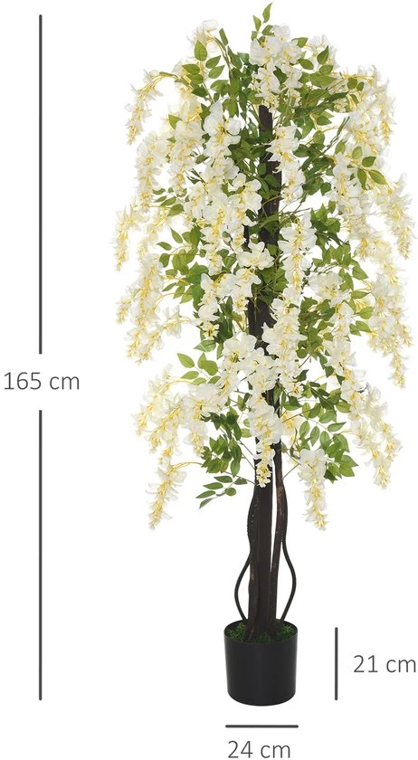 Kunstplant Blauwe Regen witte uitvoering 165 cm pot - Wit