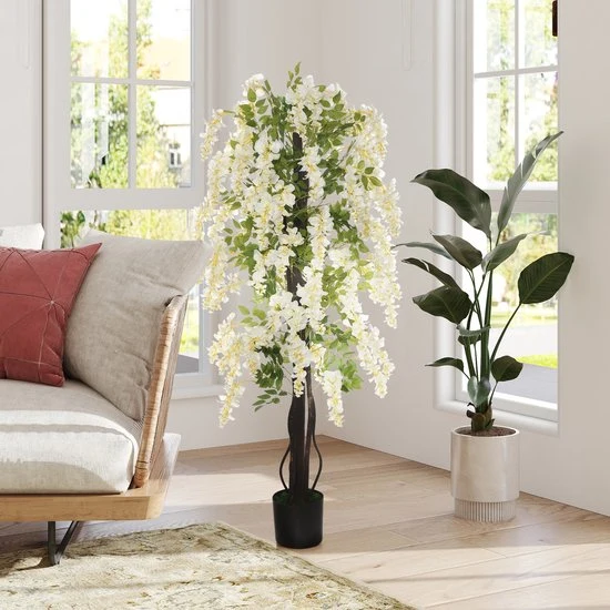 Kunstplant Blauwe Regen witte uitvoering 165 cm pot - Wit