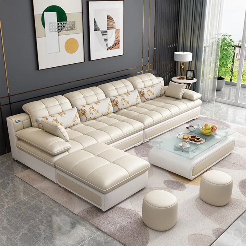 Contemporary Faux Leer Sofa & Chaise Biscuit Back Pillow Top Sofa | 200 draden | 100% katoen 83l