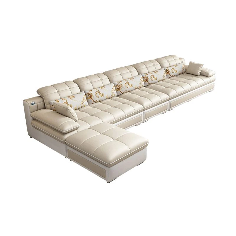 Contemporary Faux Leer Sofa & Chaise Biscuit Back Pillow Top Sofa | 200 draden | 100% katoen 83l