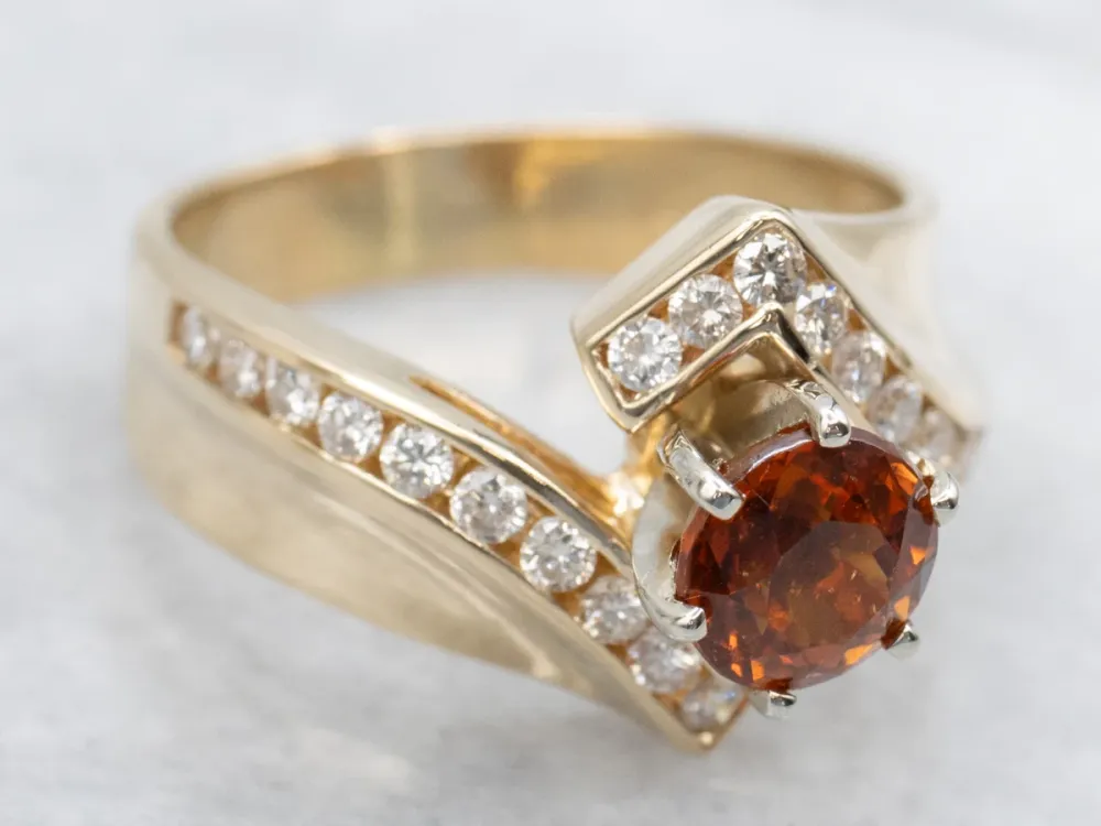 Hessonite Garnet and Channel Set Diamond Bypass Ring 4-delige verpakking