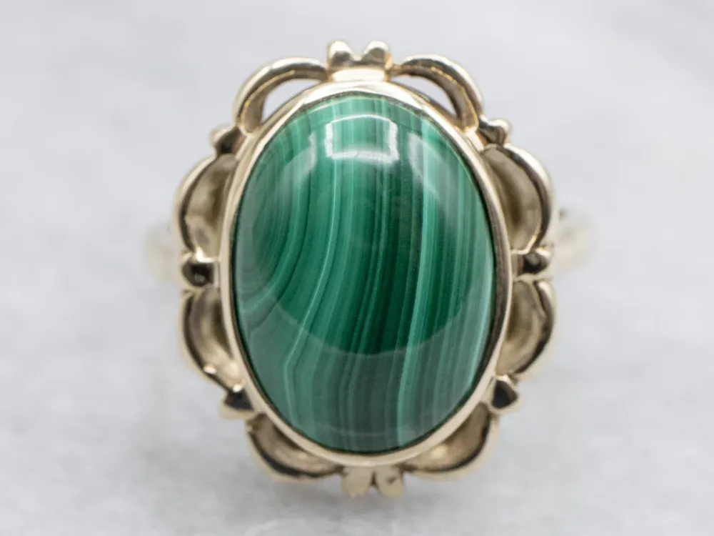 Scalloped Gouden Bezel Set Malachite Ring