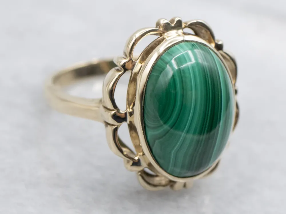 Scalloped Verguld Bezel Set Malachite Ring | Krimpvrij | Kleurecht