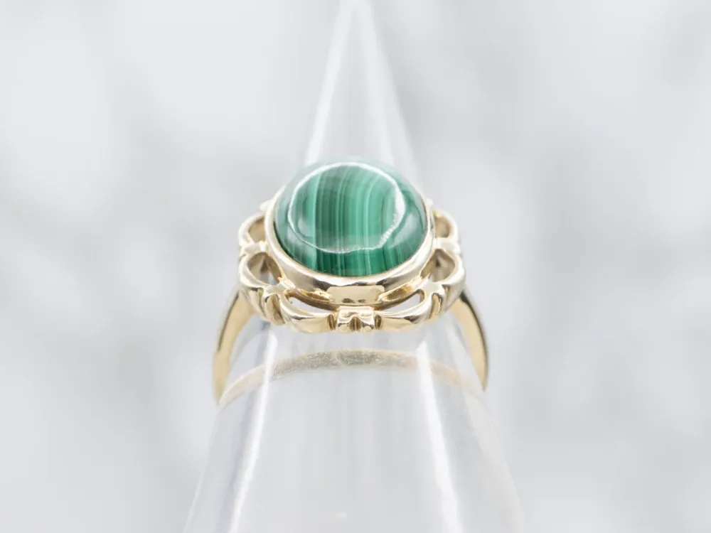 Scalloped Verguld Bezel Set Malachite Ring | Krimpvrij | Kleurecht