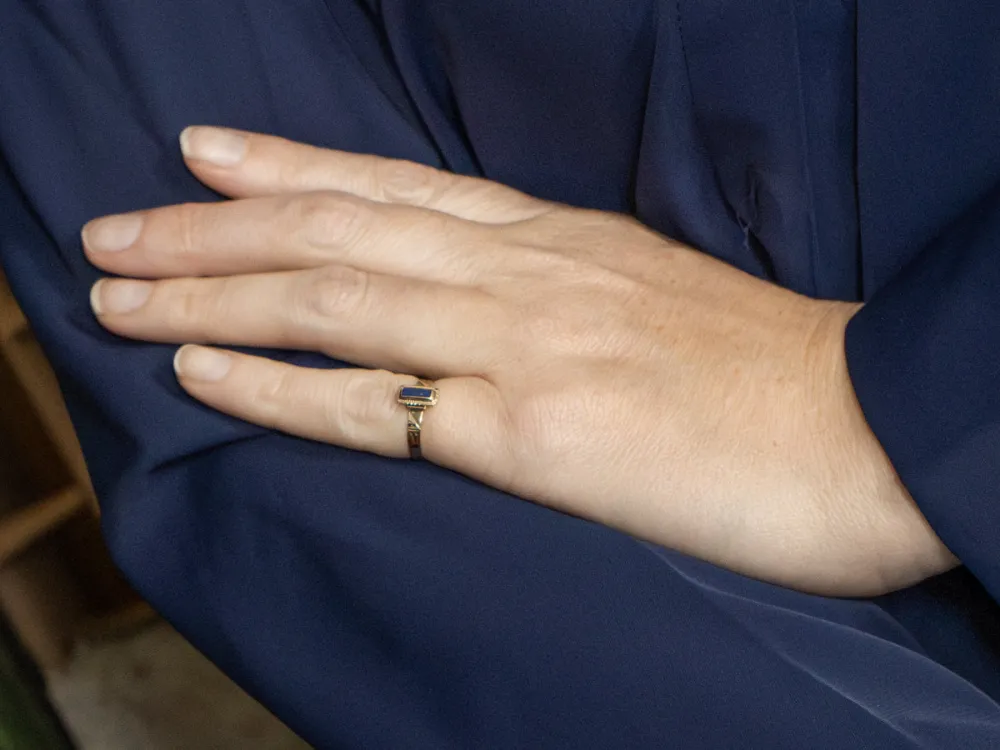 Victorian Era Bezel Set Lapis Solitaire Ring Etched Rose Verguld Setting