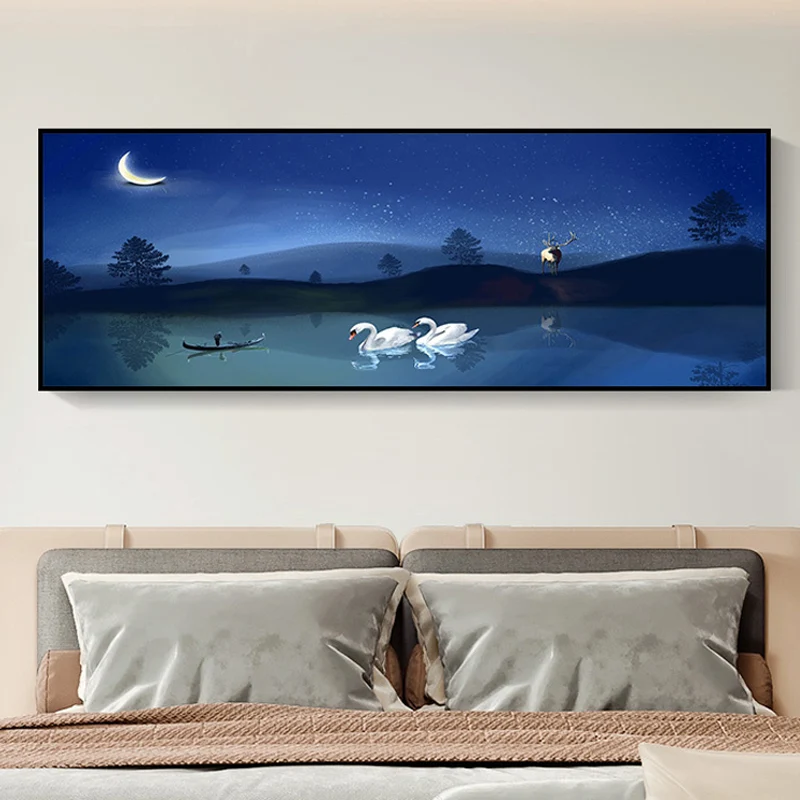 Wild Animal Wrapped Canvas Geruwd Tropical Style Bedroom Painting Light Color Blue