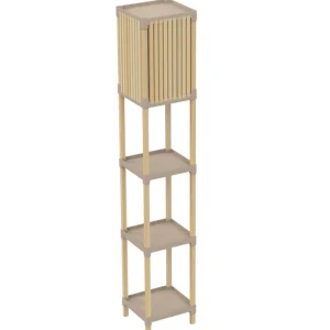 FixWood Houten Staande Lamp met 3 Planken – Scandinavisch Design – Etagère Vloerlamp – Hout & Linnen – Warm Wit Licht – Vo...