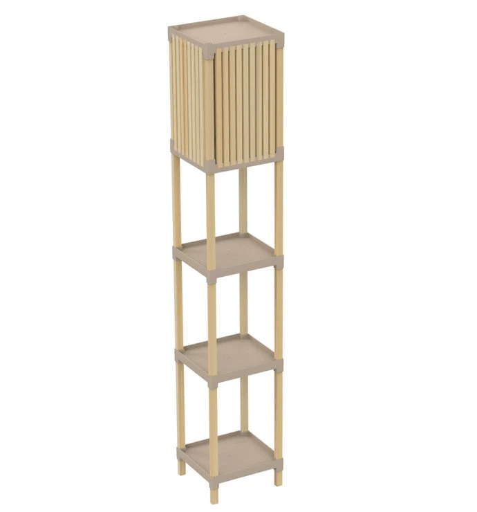FixWood Houten Staande Lamp met 3 Planken – Scandinavisch Design – Etagère Vloerlamp – Hout & Linnen – Warm Wit Licht – Vo...
