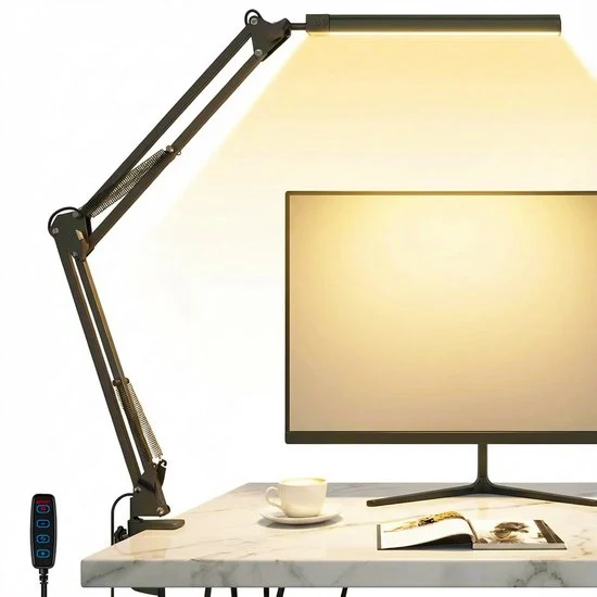 LED Bureaulamp met Klem - Dimbaar - 3 Lichtstanden & 10 Helderheidsniveaus - Verstelbaar & Inklapbaar - Tafellamp voor Bureau