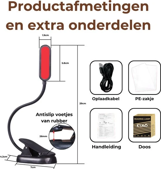 Roodlicht Leeslampje - Stimuleert Melatonine en Bioritme voor Betere Slaap - Leeslampje met klem - Klemlamp voor Bed - Lee...