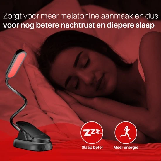 Roodlicht Leeslampje - Stimuleert Melatonine en Bioritme voor Betere Slaap - Leeslampje met klem - Klemlamp voor Bed - Lee...