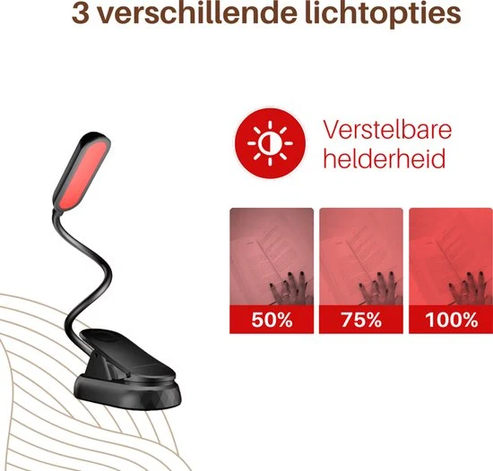 Roodlicht Leeslampje - Stimuleert Melatonine en Bioritme voor Betere Slaap - Leeslampje met klem - Klemlamp voor Bed - Lee...