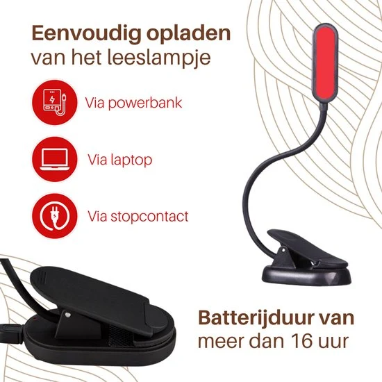 Roodlicht Leeslampje - Stimuleert Melatonine en Bioritme voor Betere Slaap - Leeslampje met klem - Klemlamp voor Bed - Lee...