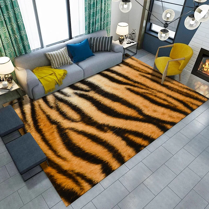 Actueel Living Room Rug Multi Color Animal Fur Print Rug Polyster Easy Care Machine Washable Carpet Brown