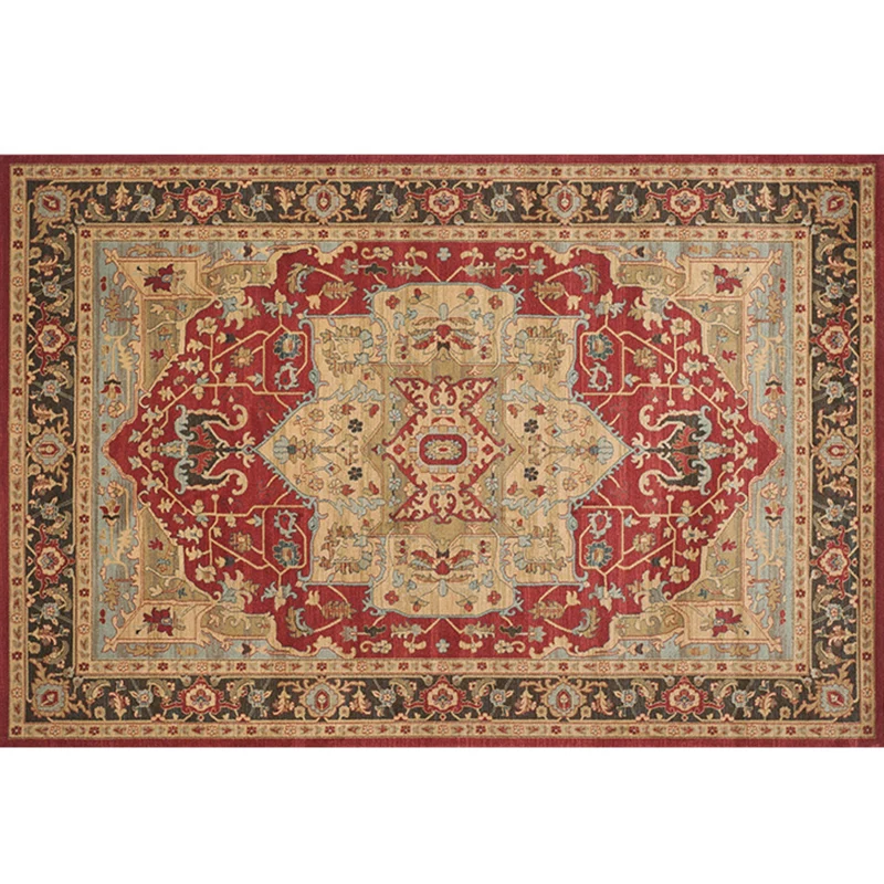 Authentiek Living Room Rug Multicolor Geo Pattern Indoor Rug Polypropylene Anti-Slip Machine Washable Area Carpet Red