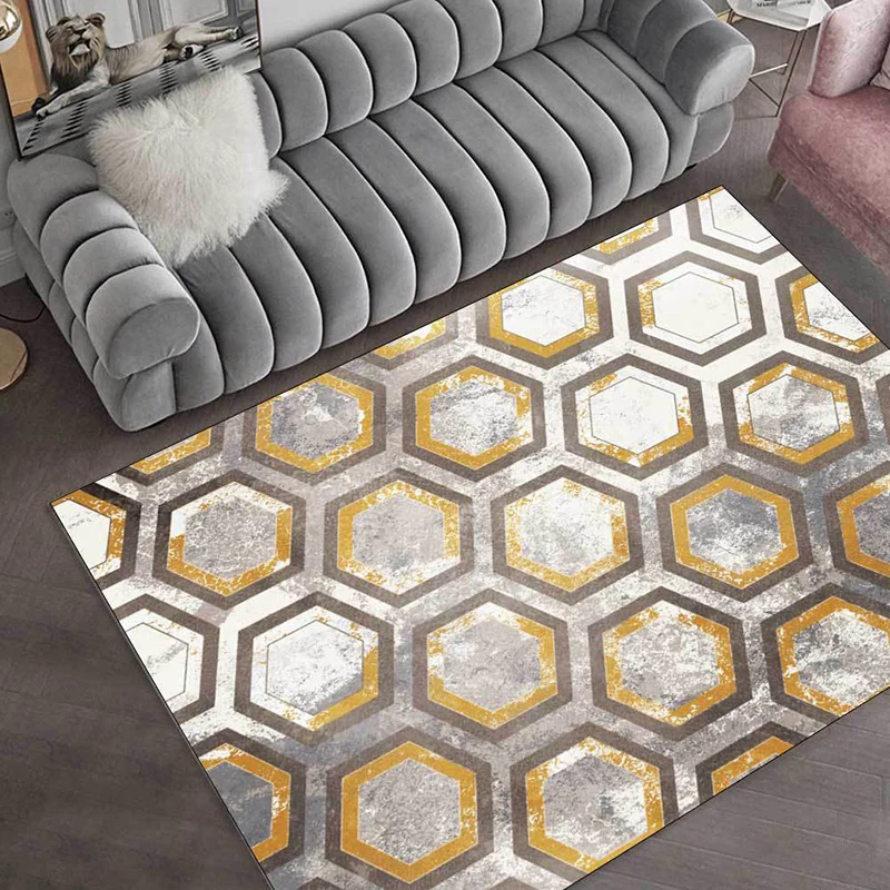 Casual Geometric Pattern Rug Grey and Yellow Actueel Rug Polyester Washable Anti-Slip Backing Area Rug Living Room Grey