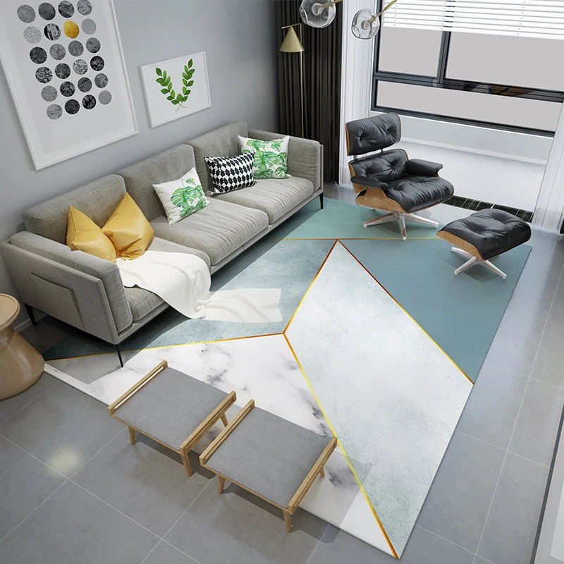 Compact Multicolored Actueel Rug Polypropylene Triangles Pattern Rug Non-Slip Backing Carpet Living Room Blue