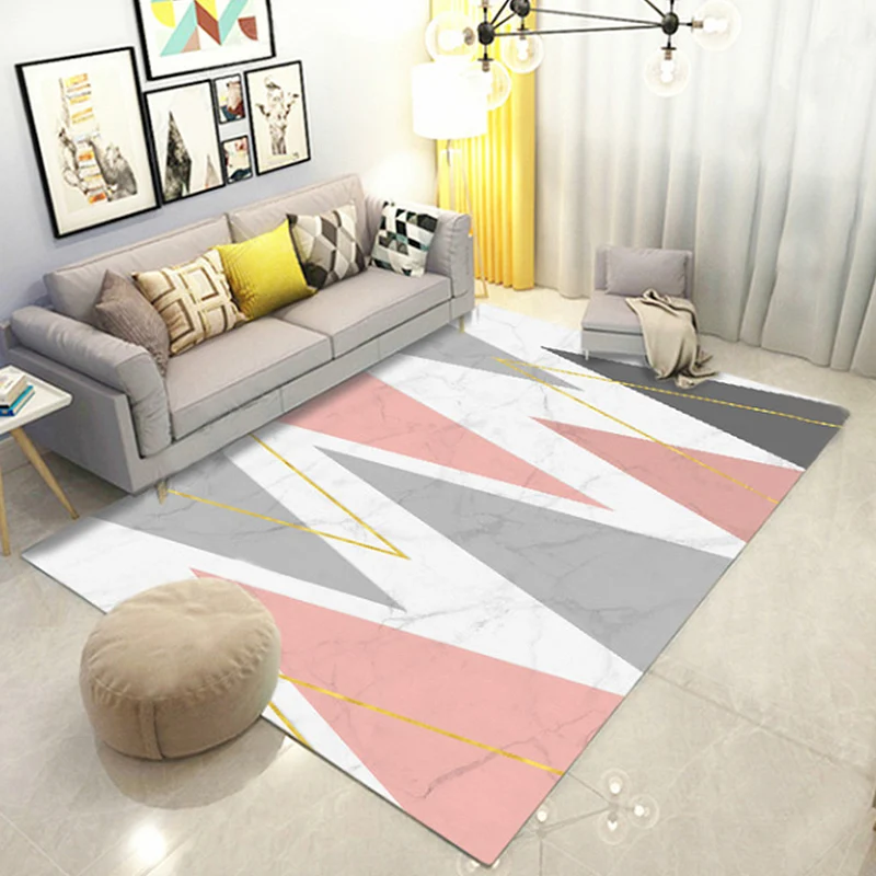 Compact Multicolored Actueel Rug Polypropylene Triangles Pattern Rug Non-Slip Backing Carpet Living Room Blue