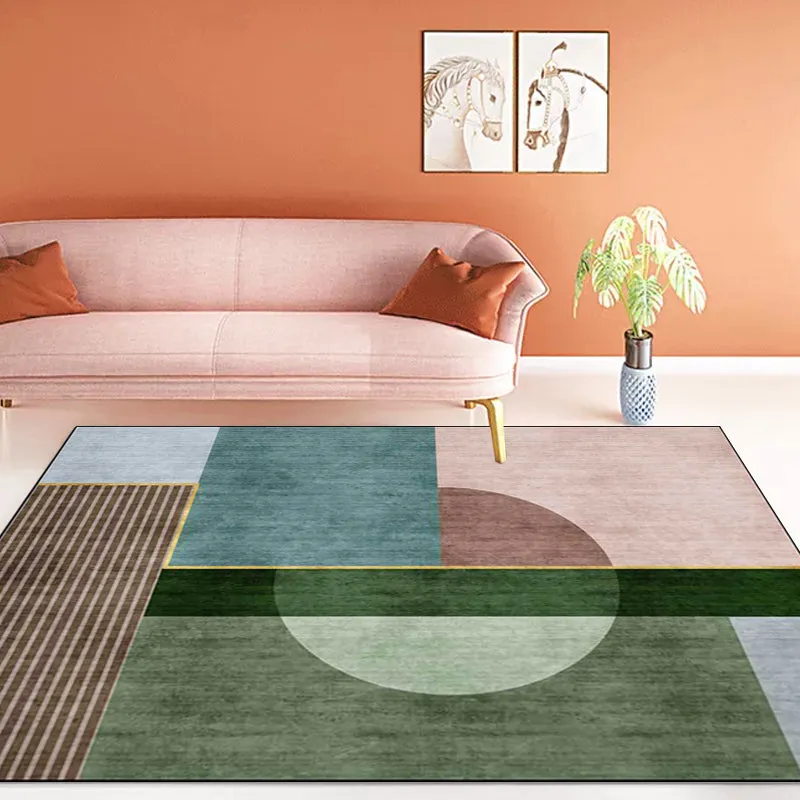 Dikke Eenvoudig Colorblock Rug Multicolor Nordic Rug Polyester Washable Anti-Slip Backing Area Rug Living Room Green