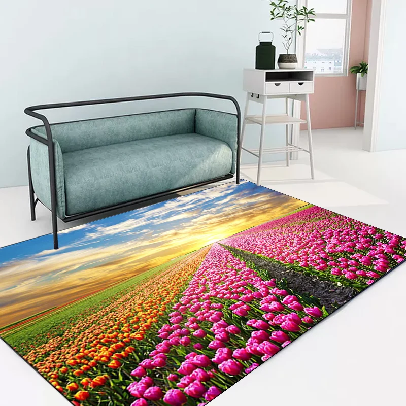 Dikke Stylish Tulip Pattern Rug Multicolor Contemporary Rug Polyestertextiel Washable Anti-Slip Backing Area Rug Living Ro...