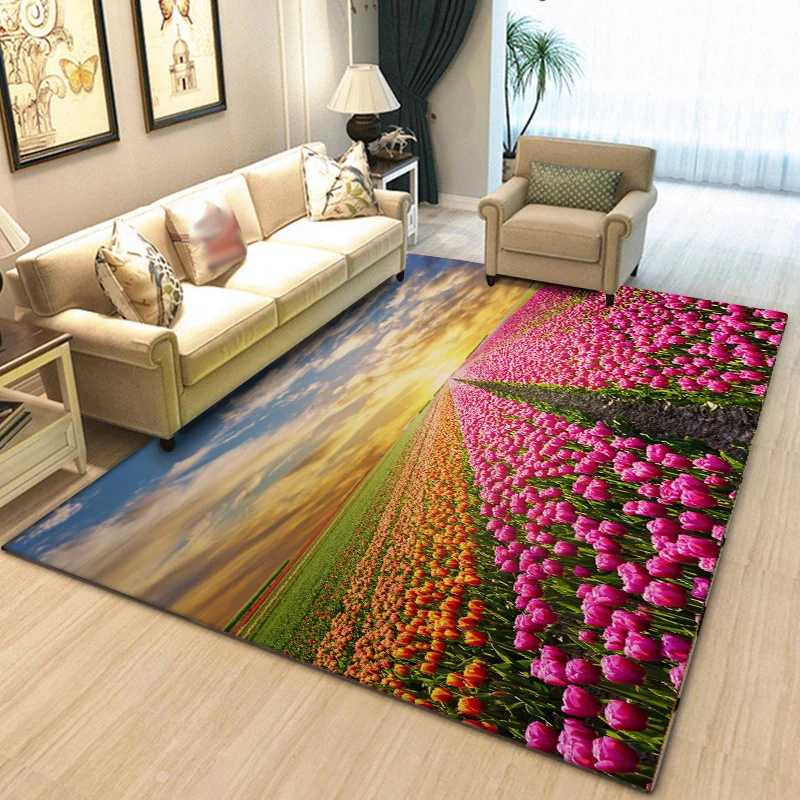 Dikke Stylish Tulip Pattern Rug Multicolor Contemporary Rug Polyestertextiel Washable Anti-Slip Backing Area Rug Living Ro...