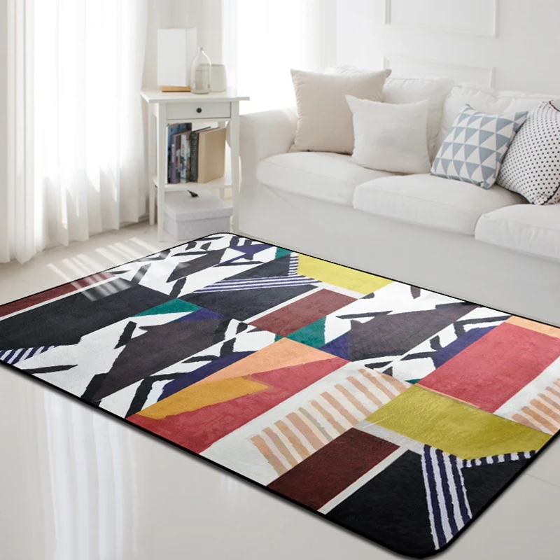 Eigentijds Geometric Pattern Rug Multicolor Polyerster Rug Washable Non-Slip Carpet Living Room Red