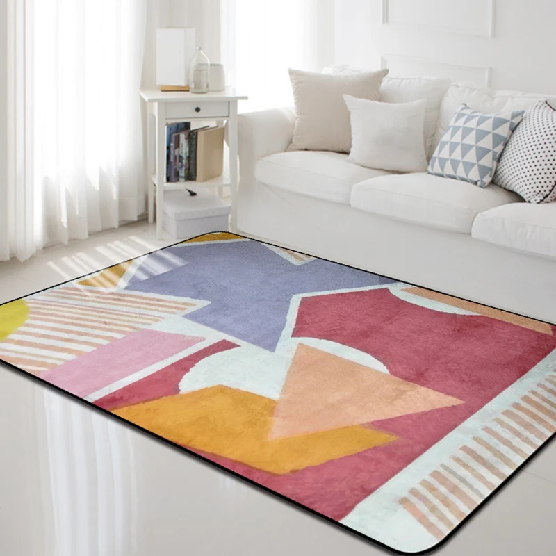 Eigentijds Geometric Pattern Rug Multicolor Polyerster Rug Washable Non-Slip Carpet Living Room Beige | Grijs Red