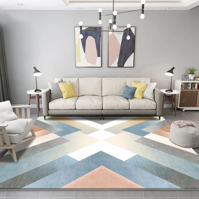 Gekleurde Contemporary Rug Polyester Geometric Pattern Rug Pet Friendly Washable Anti-Slip Backing Carpet Living Room Vloe...