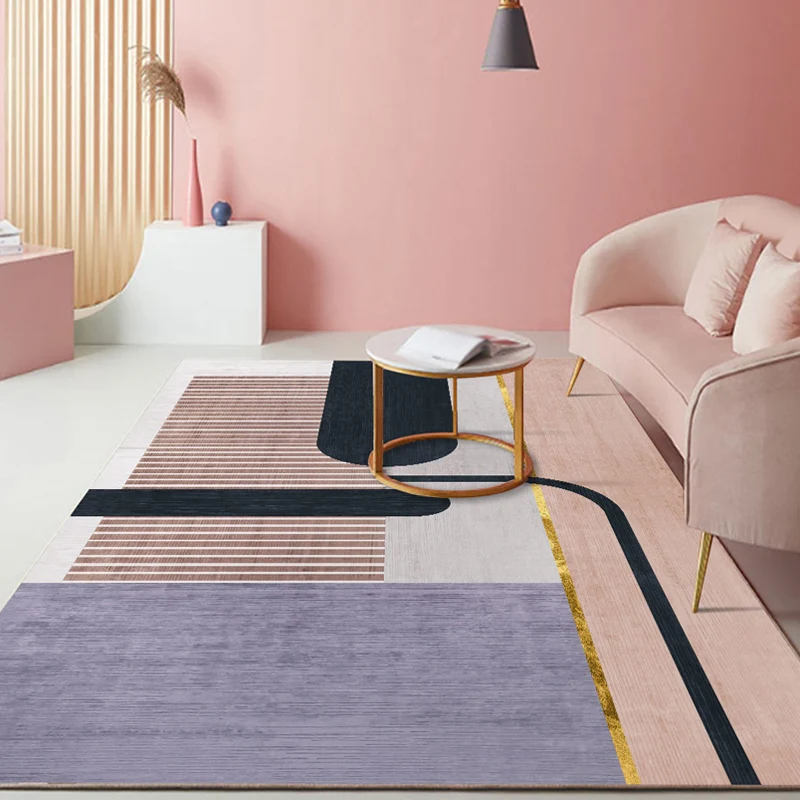 Gekleurde Living Room Rug Minimalist Geometric and Striped Pattern Rug Polyester Washable Anti-Slip Backing Pet Friendly C...