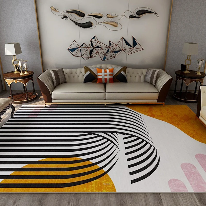 Gekleurde Living Room Rug Minimalist Geometric and Striped Pattern Rug Polyester Washable Anti-Slip Backing Pet Friendly C...