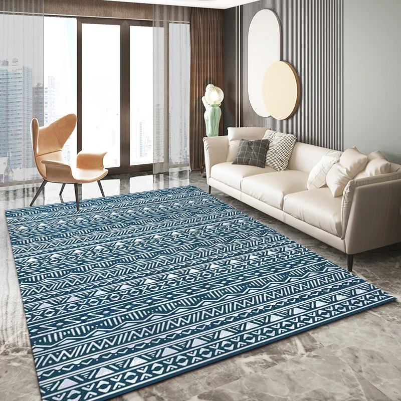 Moderne Abstracte Vloerkleed Blauw slaapkamerkleed zuidwestelijk gestreept driehoekig patroon tapijt polyesterweefsel wasb...