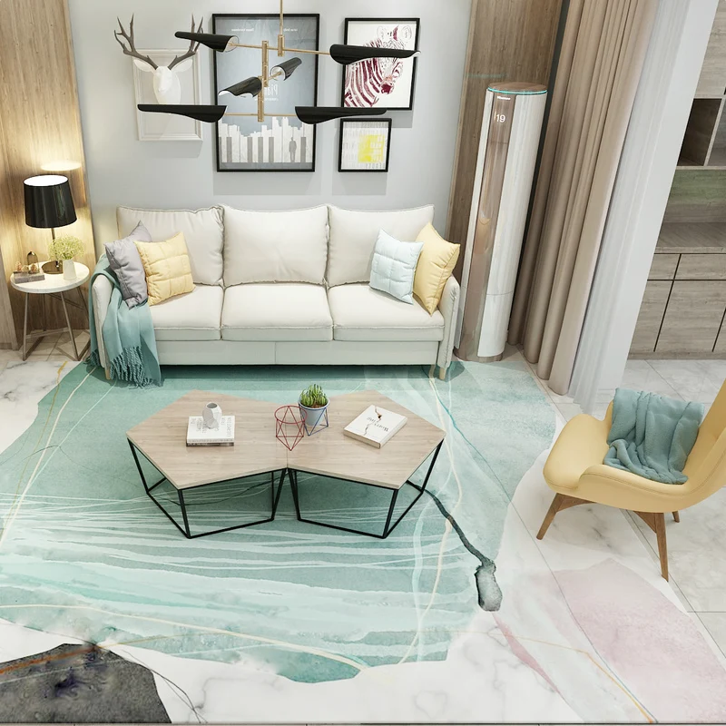 Multi Colored Colorblock Rug Polyster Novelty Indoor Rug Anti-Slip Backing Handig Care Area Carpet Living Room Yellow