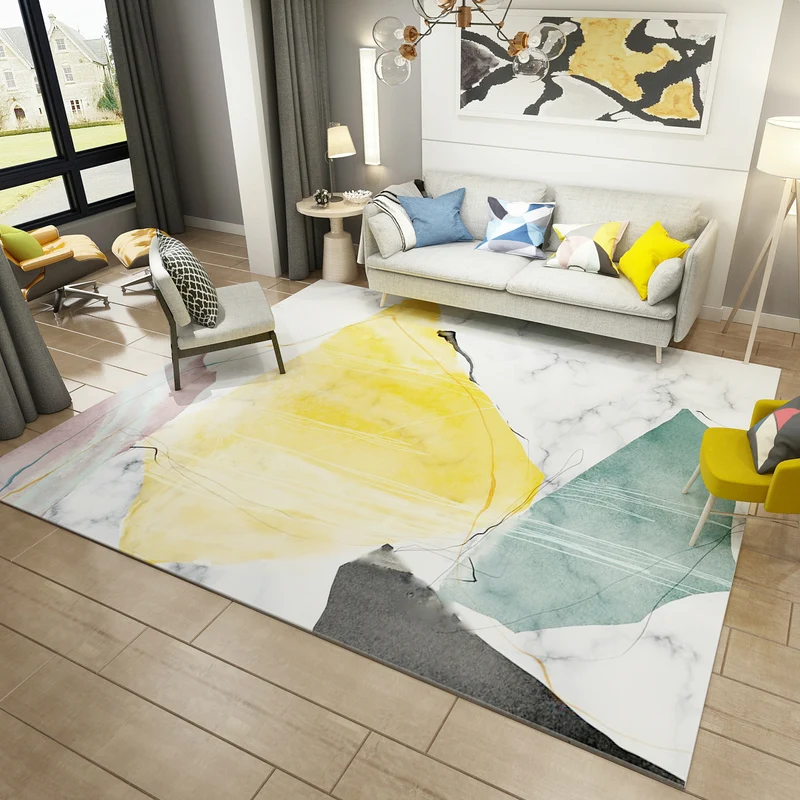 Multi Colored Colorblock Rug Polyster Novelty Indoor Rug Anti-Slip Backing Handig Care Area Carpet Living Room Yellow