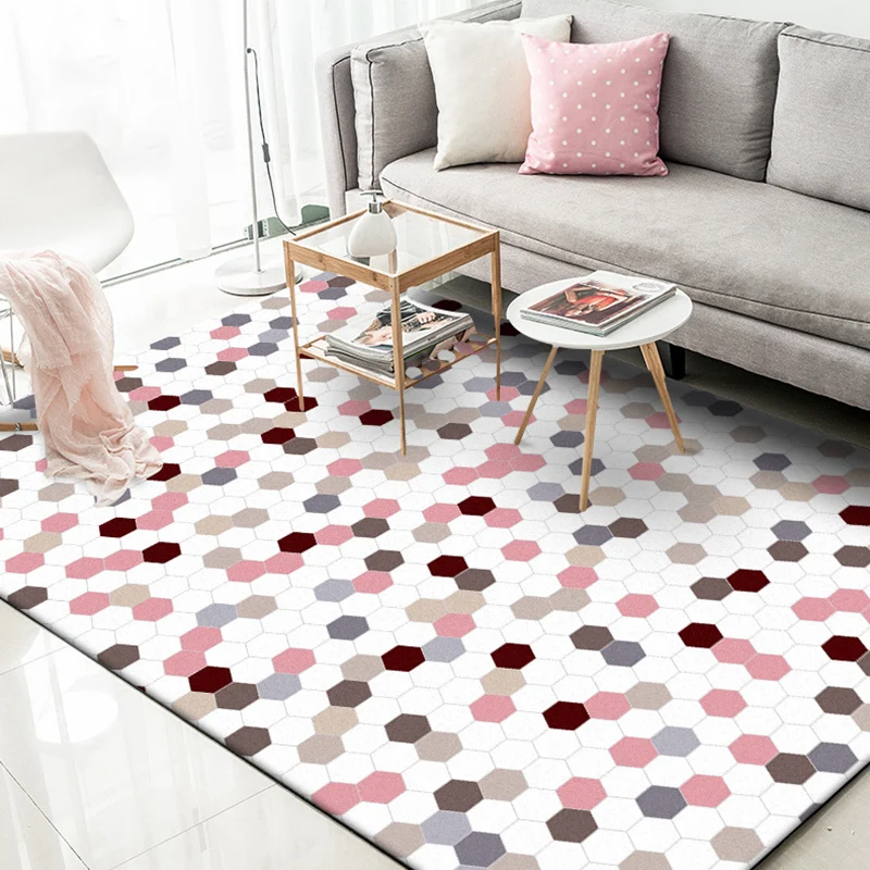 Multicoloured Bedroom Rug Modernist Geometric Pattern Rug Polyesterstof Anti-Slip Backing Washable Area Rug Pink