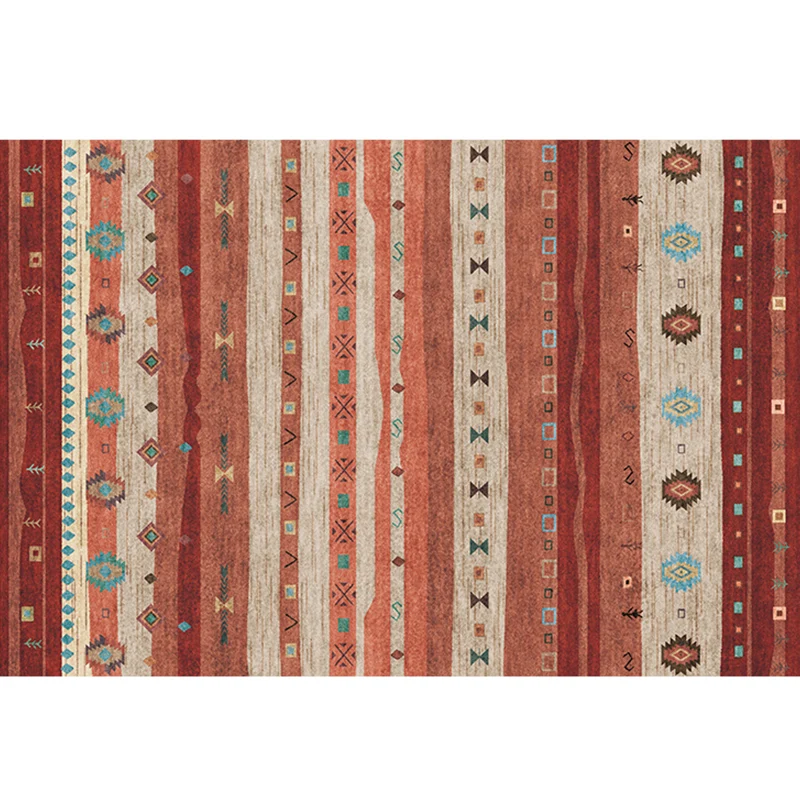 Natural Living Room Rug Regelboog Geo Pattern Indoor Rug Polypropylene Anti-Slip Machine Washable Area Carpet Red