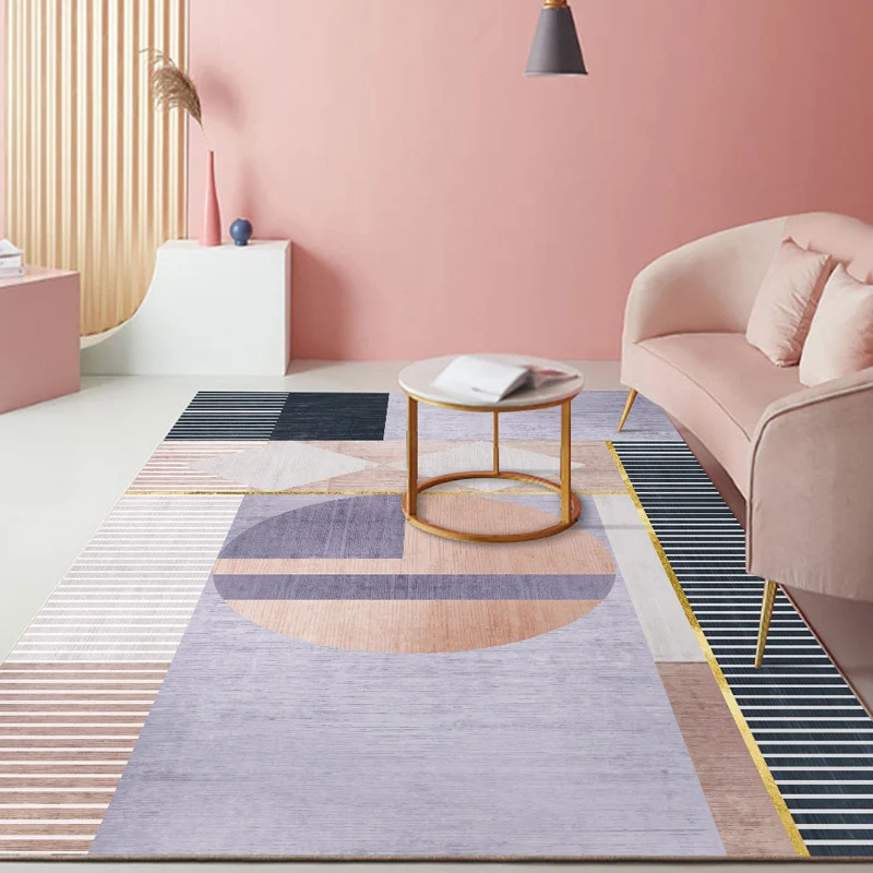 Regelboog Living Room Rug Minimalist Geometric and Striped Pattern Rug Polyester Washable Anti-Slip Backing Pet Friendly C...