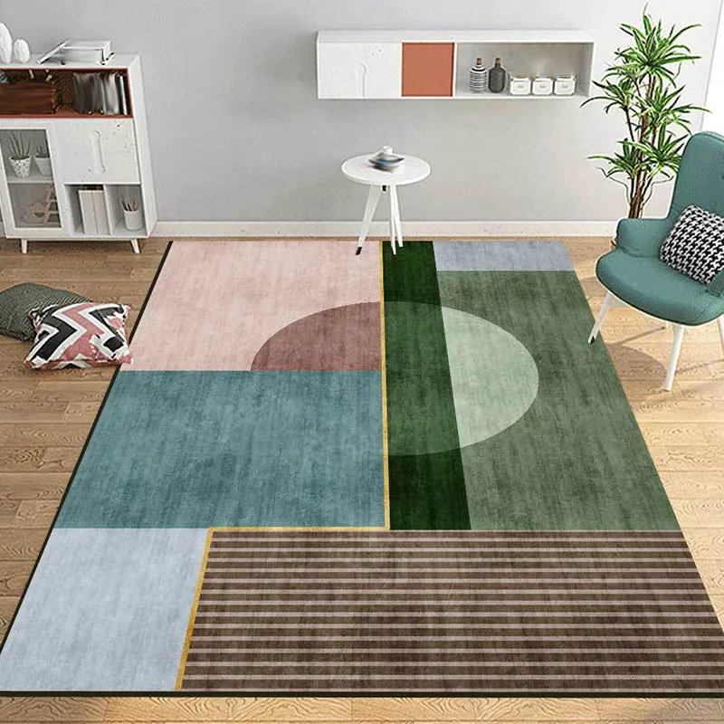 Simple Colorblock Rug Bonte Nordic Rug Polyester Washable Anti-Slip Backing Area Rug Living Room Green